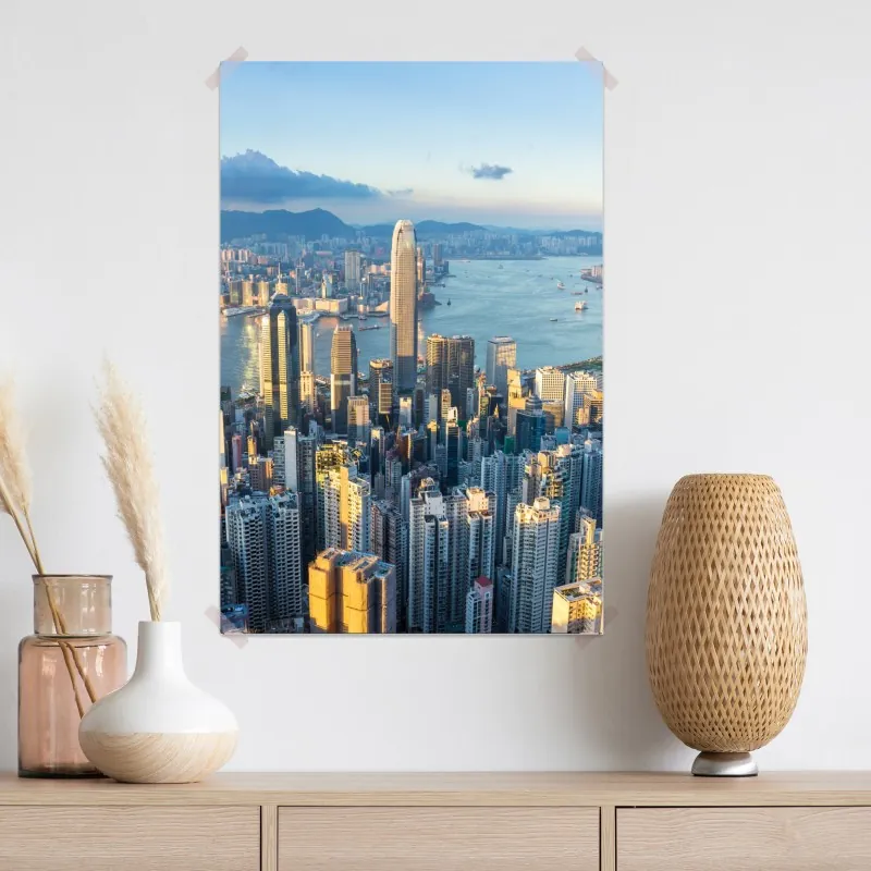 Plakat panorama Hongkongu o zachodzie słońca – Wallissimo® Plakat panorama Hongkongu o zachodzie słońca – Wallissimo®