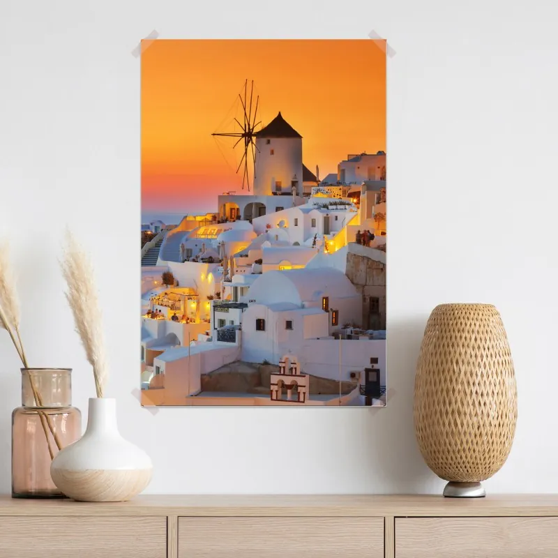 Plakat złoty zachód słońca w Oia, Santorini – Wallissimo® Plakat złoty zachód słońca w Oia, Santorini – Wallissimo®