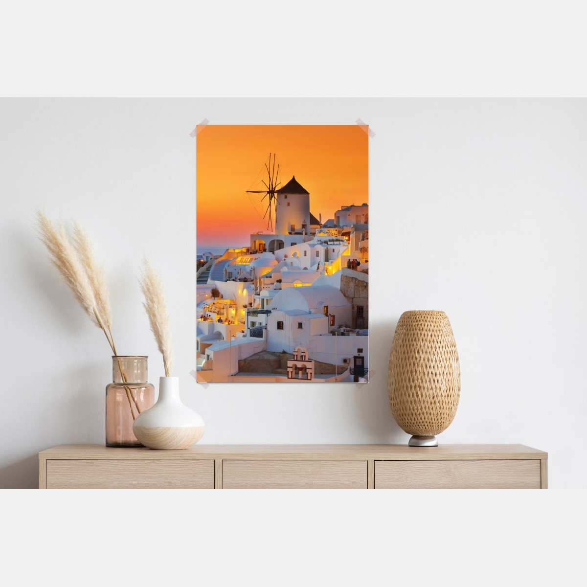 Plakat złoty zachód słońca w Oia, Santorini – Wallissimo® Plakat złoty zachód słońca w Oia, Santorini – Wallissimo®