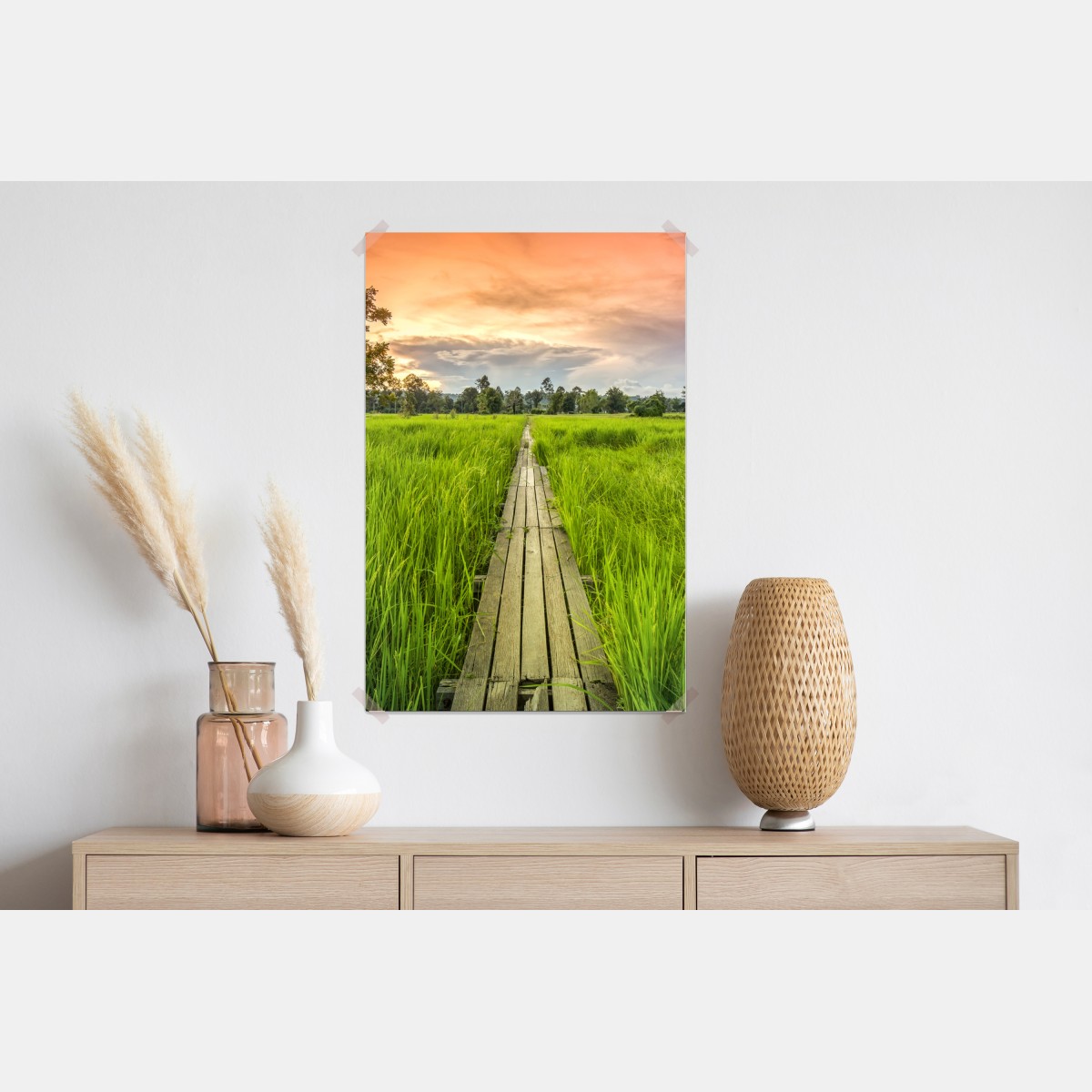 Plakat zachód słońca nad drewnianym mostem w Khonburi – Wallissimo® Plakat zachód słońca nad drewnianym mostem w Khonburi – Wallissimo®
