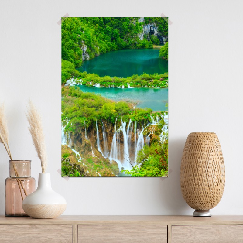 Plakat bujny wodospad i turkusowe jeziora – Wallissimo® Plakat bujny wodospad i turkusowe jeziora – Wallissimo®