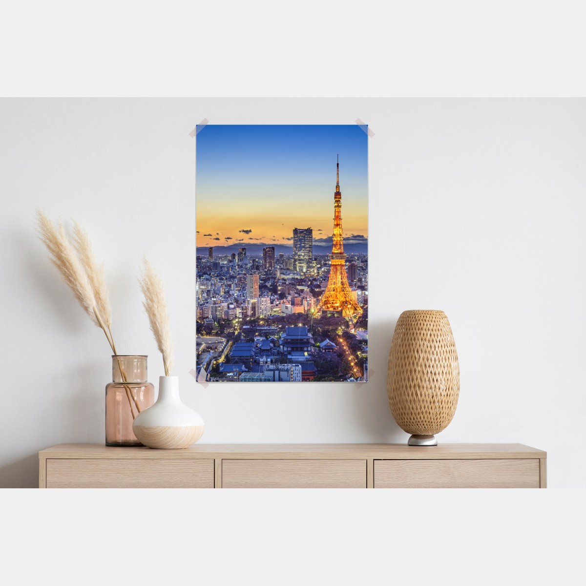 Plakat Wieża Tokijska o zmierzchu nad panoramą Tokio – Wallissimo® Plakat Wieża Tokijska o zmierzchu nad panoramą Tokio – Wallissimo®