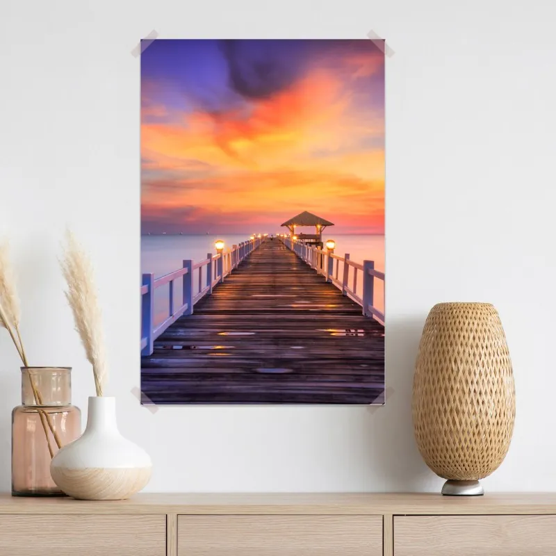 Plakat drewniany pomost o wschodzie słońca – Wallissimo® Plakat drewniany pomost o wschodzie słońca – Wallissimo®