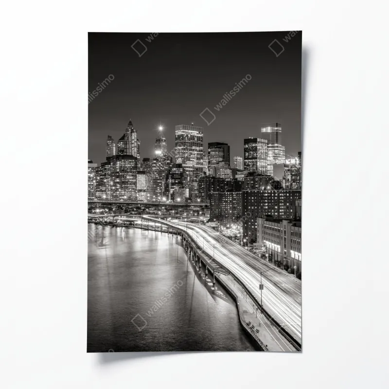 Plakat czarno-biała panorama miasta nocą