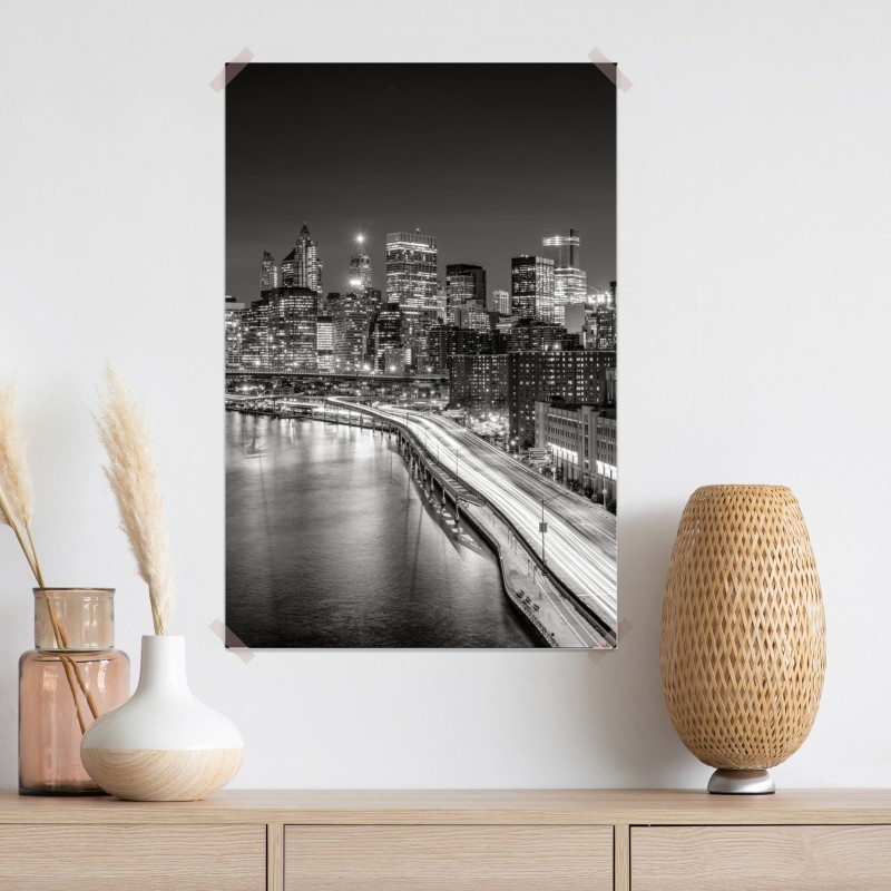 Plakat czarno-biała panorama miasta nocą – Wallissimo® Plakat czarno-biała panorama miasta nocą – Wallissimo®