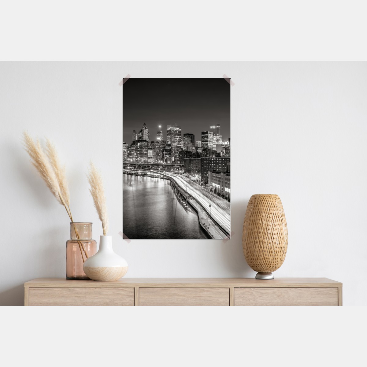 Plakat czarno-biała panorama miasta nocą – Wallissimo® Plakat czarno-biała panorama miasta nocą – Wallissimo®