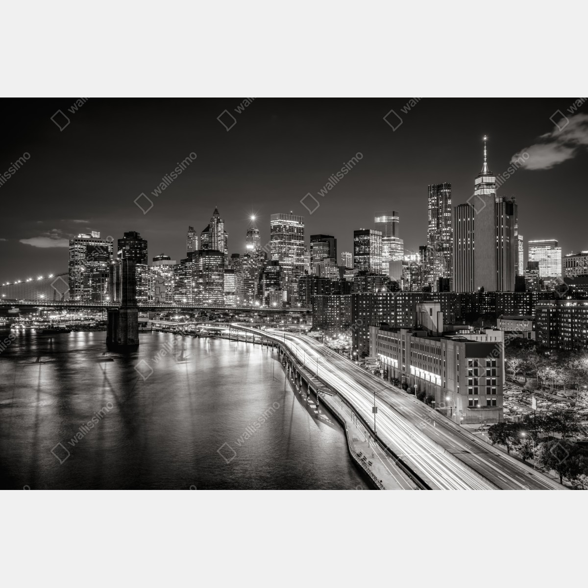 Plakat czarno-biała panorama miasta nocą – Wallissimo® Plakat czarno-biała panorama miasta nocą – Wallissimo®