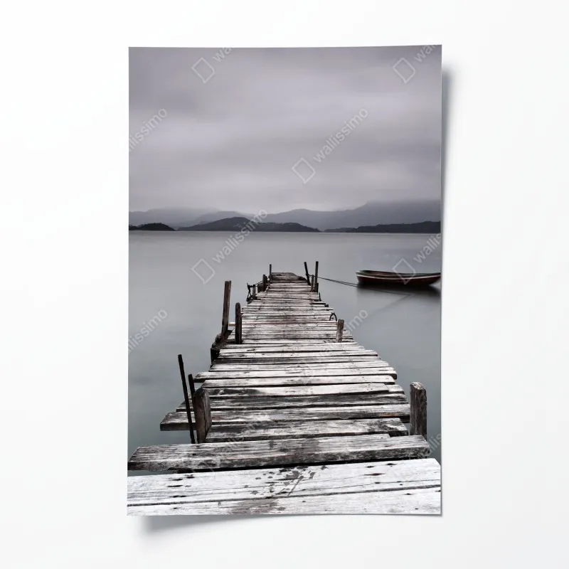 Plakat ciche drewniane molo nad spokojnym morzem