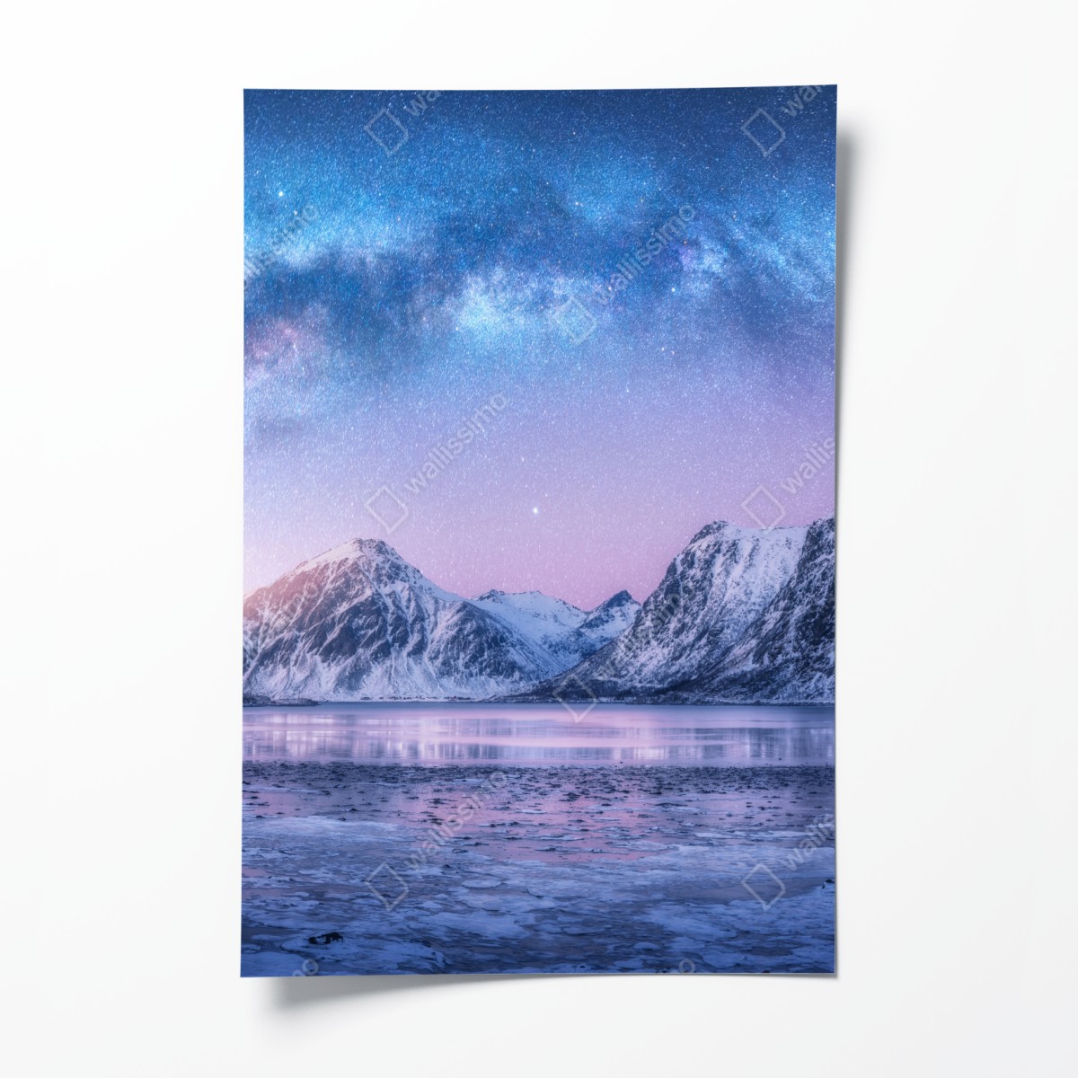 Poster serene arctic mountain night under the milky way