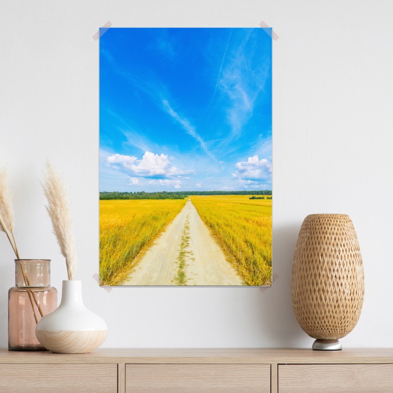 Plakat złote pole pod szerokim błękitnym niebem – Wallissimo® Plakat złote pole pod szerokim błękitnym niebem – Wallissimo®