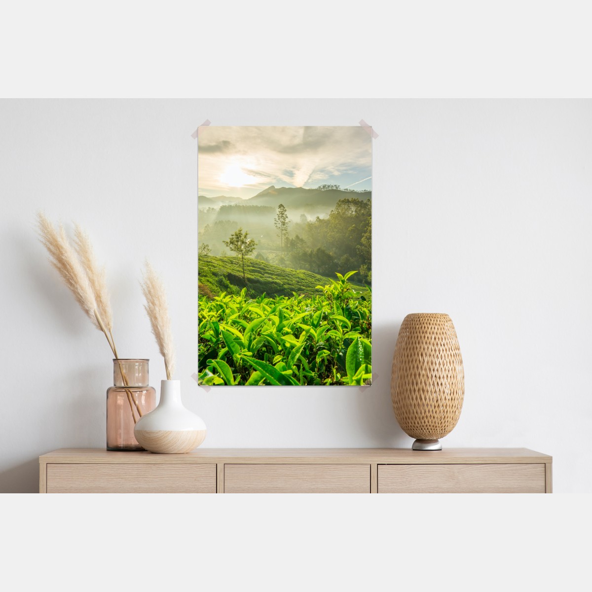 Plakat wschód słońca nad plantacjami herbaty w Munnar – Wallissimo® Plakat wschód słońca nad plantacjami herbaty w Munnar – Wallissimo®