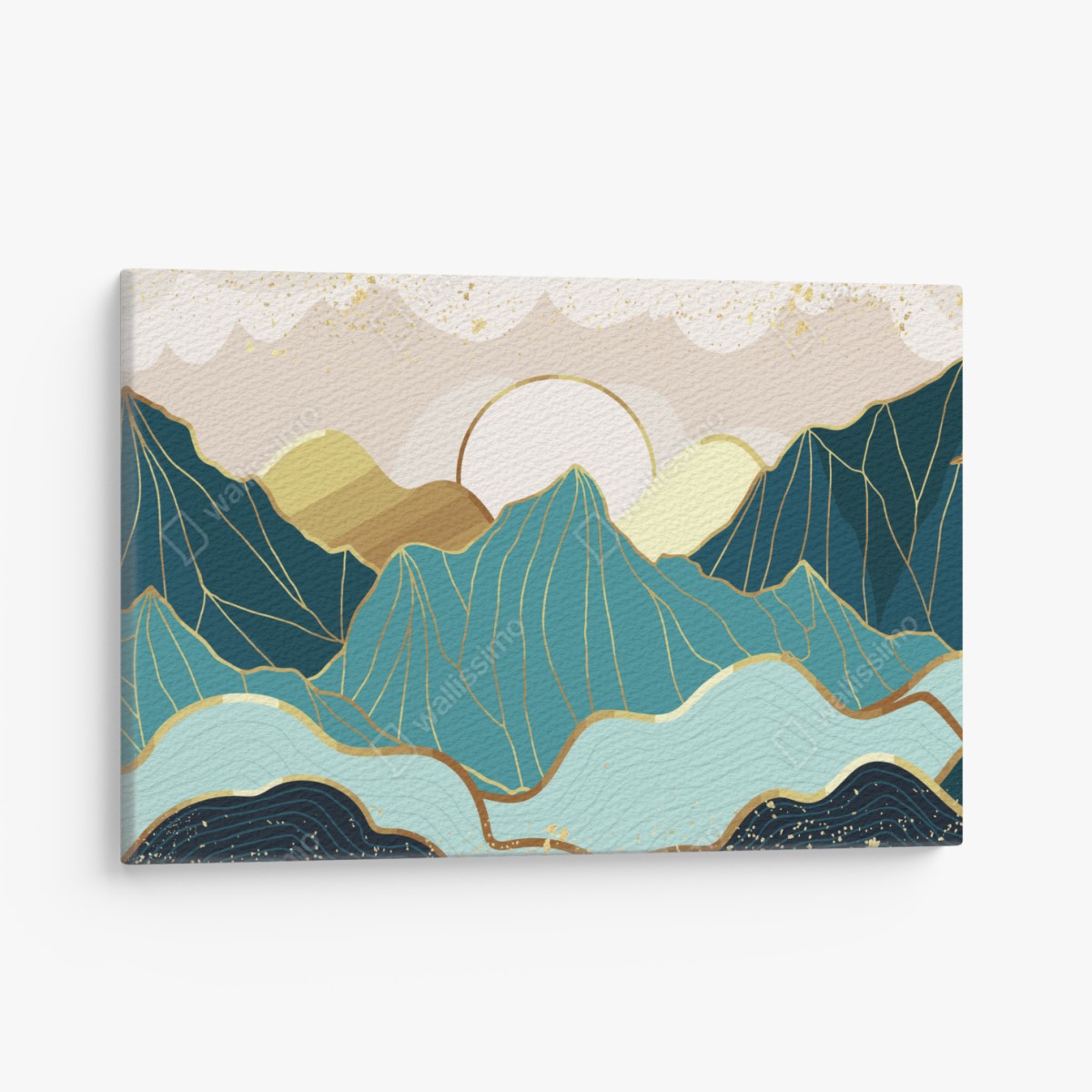 Canvas print turquoise mountain sunrise with gold accents