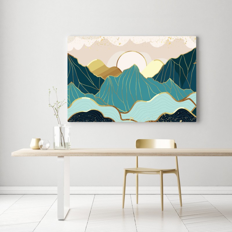 Obraz na płótnie turkusowe góry o złotych akcentach – Wallissimo® Obraz na płótnie turkusowe góry o złotych akcentach – Wallissimo®