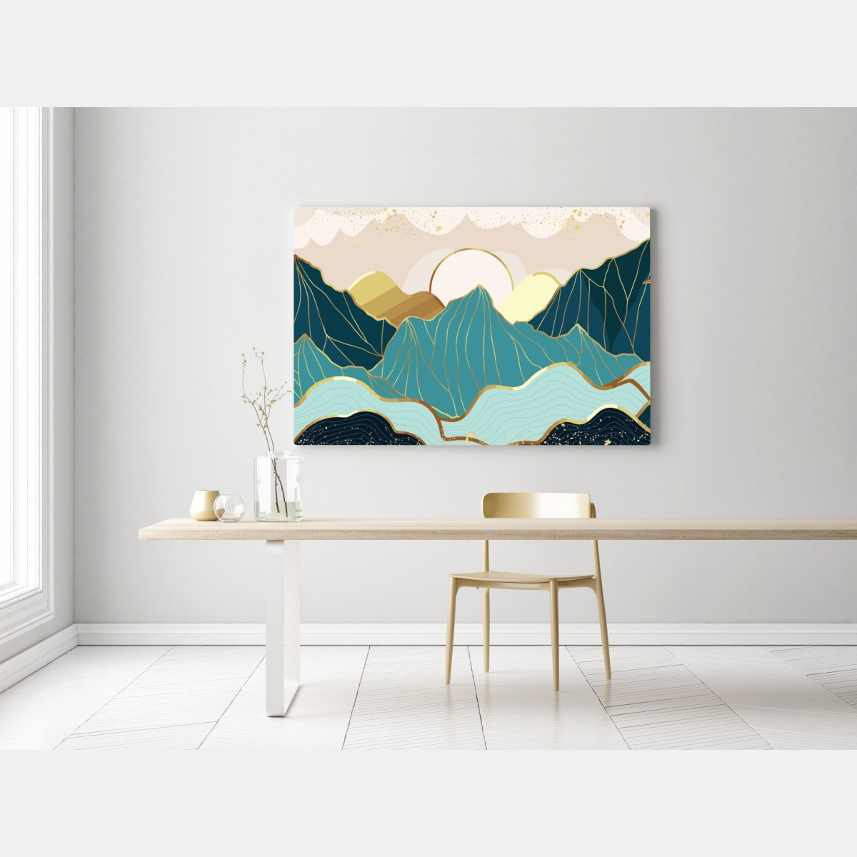 Obraz na płótnie turkusowe góry o złotych akcentach – Wallissimo® Obraz na płótnie turkusowe góry o złotych akcentach – Wallissimo®