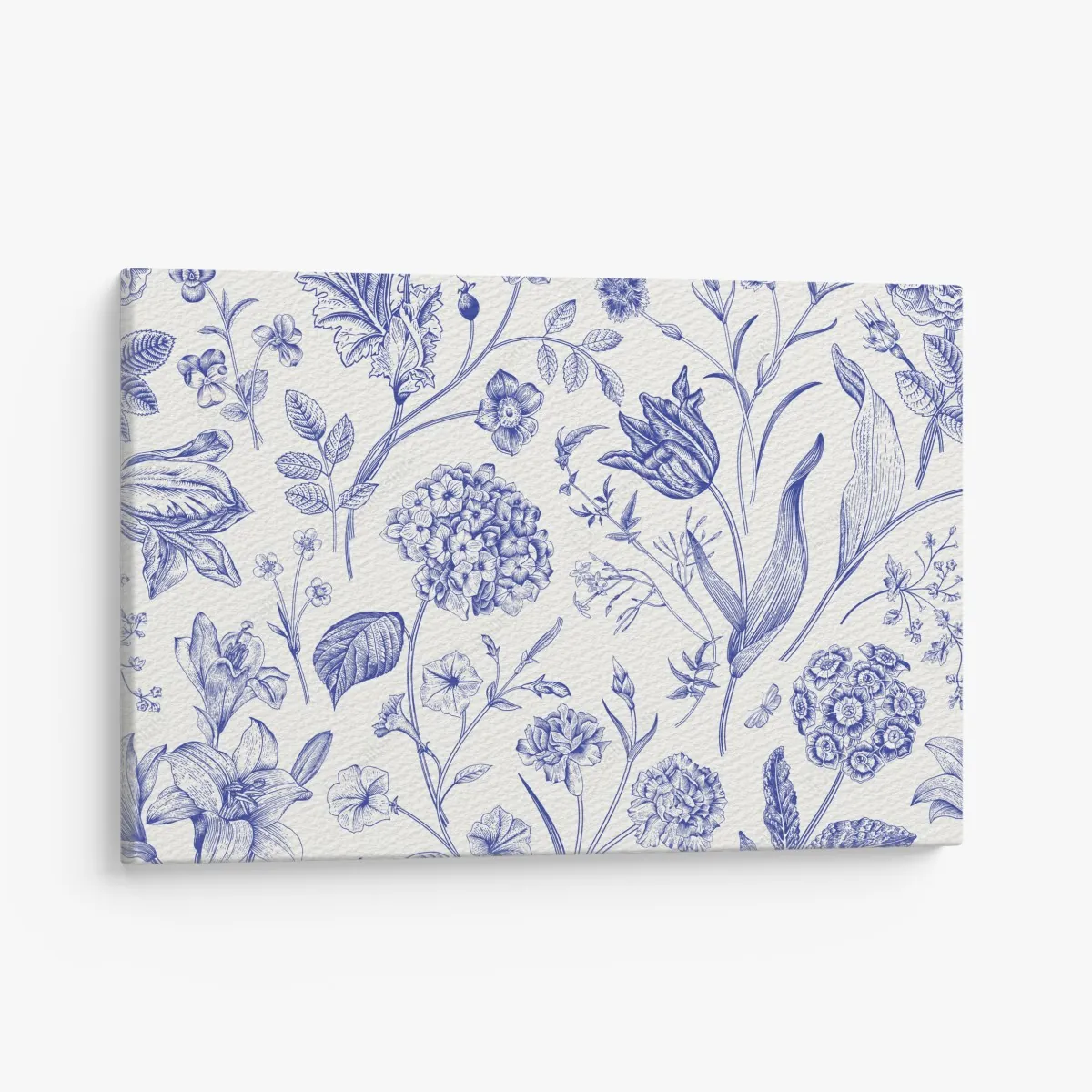 Obraz na płótnie klasyczny niebieski wzór toile z motywem kwiatowym – Wallissimo® Obraz na płótnie klasyczny niebieski wzór toile z motywem kwiatowym – Wallissimo®
