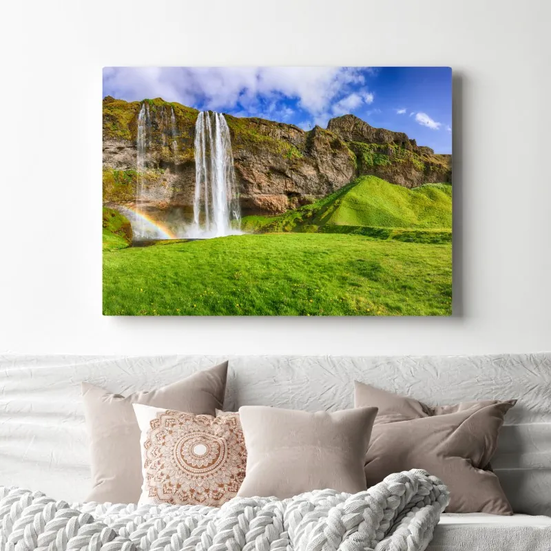 Obraz na płótnie Seljalandsfoss panorama wodospadu – Wallissimo® Obraz na płótnie Seljalandsfoss panorama wodospadu – Wallissimo®