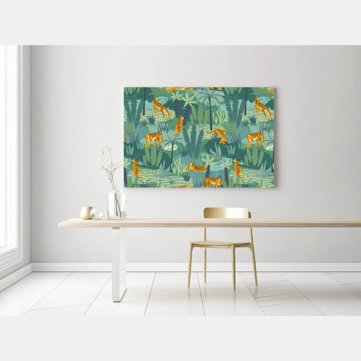 Obraz na płótnie tygrysy w tropikalnej dżungli – Wallissimo® Obraz na płótnie tygrysy w tropikalnej dżungli – Wallissimo®