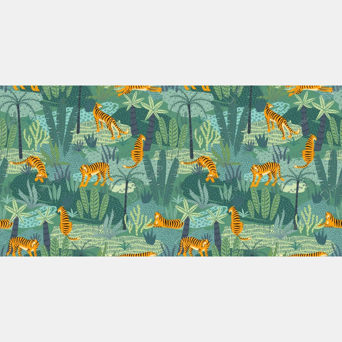 Obraz na płótnie tygrysy w tropikalnej dżungli – Wallissimo® Obraz na płótnie tygrysy w tropikalnej dżungli – Wallissimo®