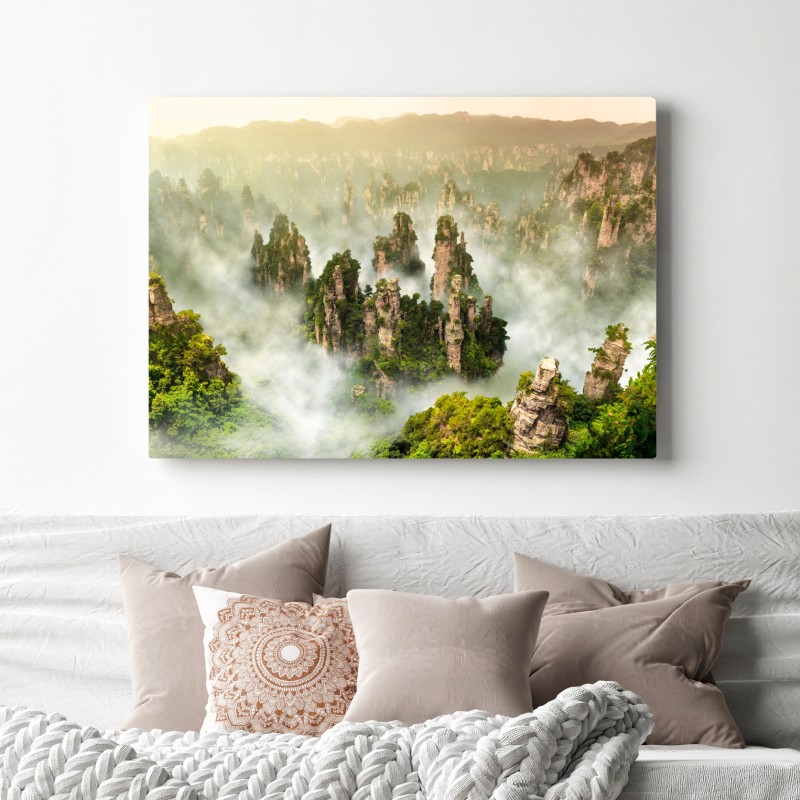 Obraz na płótnie mglisty krajobraz skalny Zhangjiajie – Wallissimo® Obraz na płótnie mglisty krajobraz skalny Zhangjiajie – Wallissimo®
