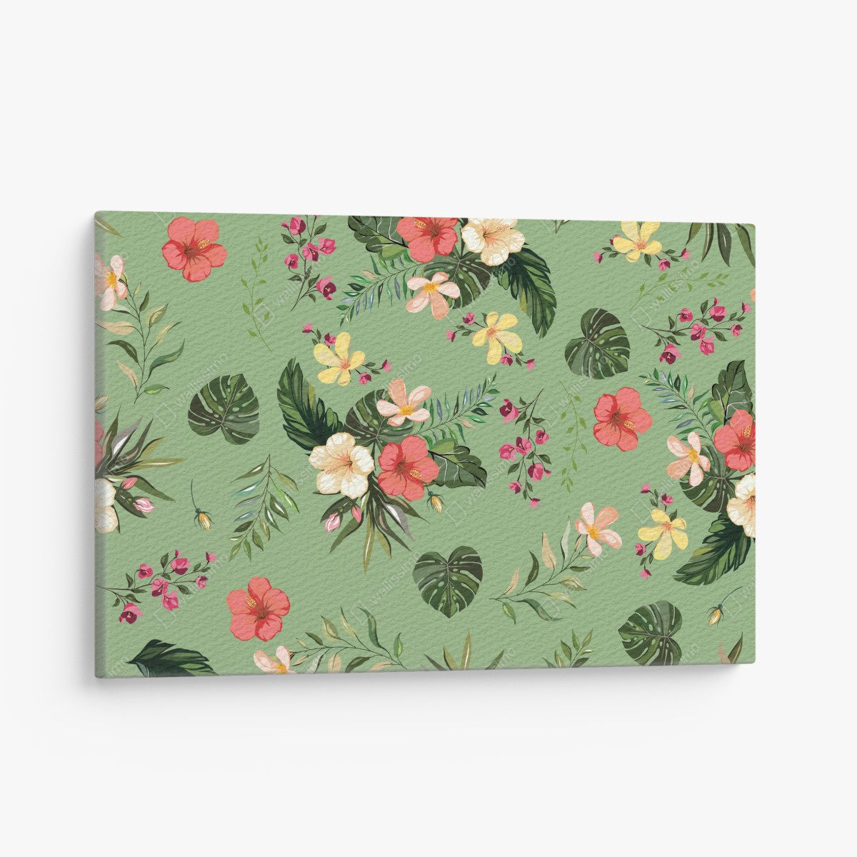 Canvas print green tropical hibiscus pattern