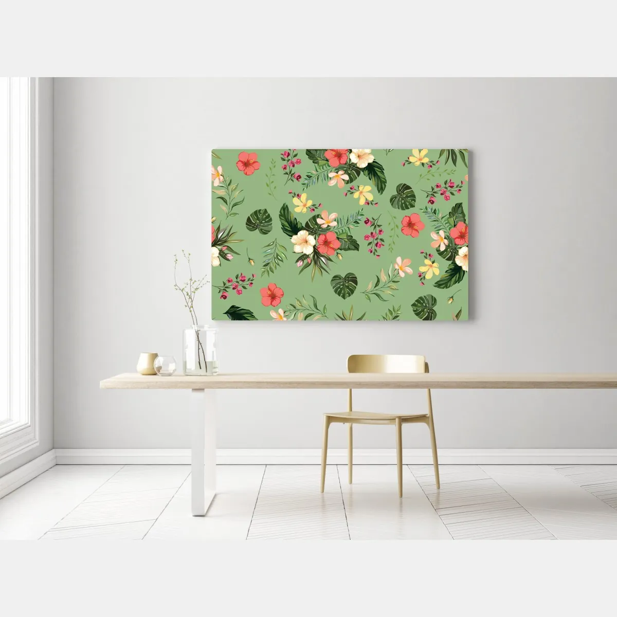 Obraz na płótnie zielony tropikalny wzór hibiskusa – Wallissimo® Obraz na płótnie zielony tropikalny wzór hibiskusa – Wallissimo®