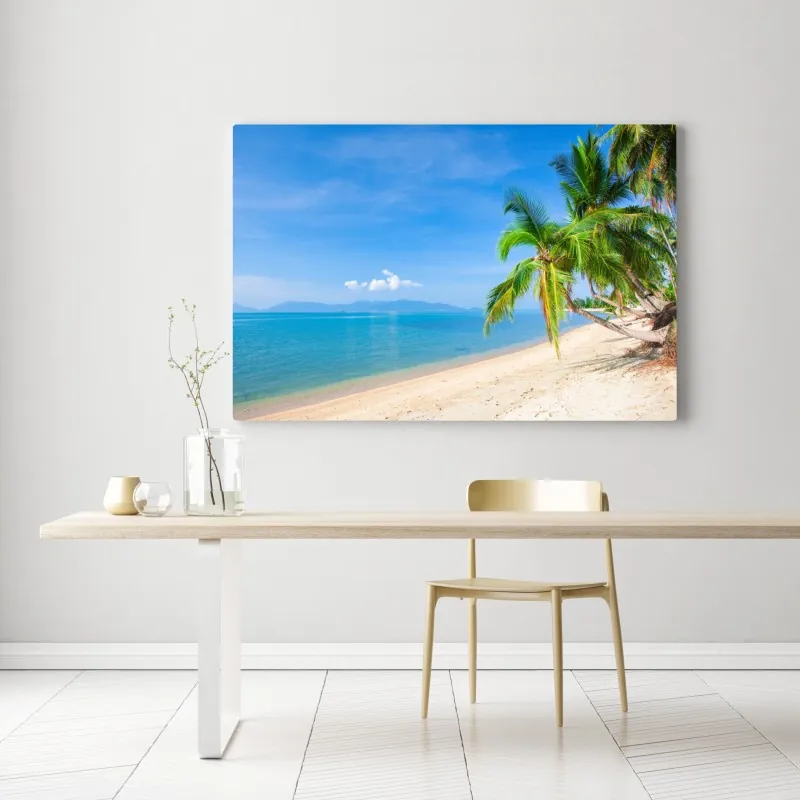 Obraz na płótnie tropikalna plaża z palmami – Wallissimo® Obraz na płótnie tropikalna plaża z palmami – Wallissimo®