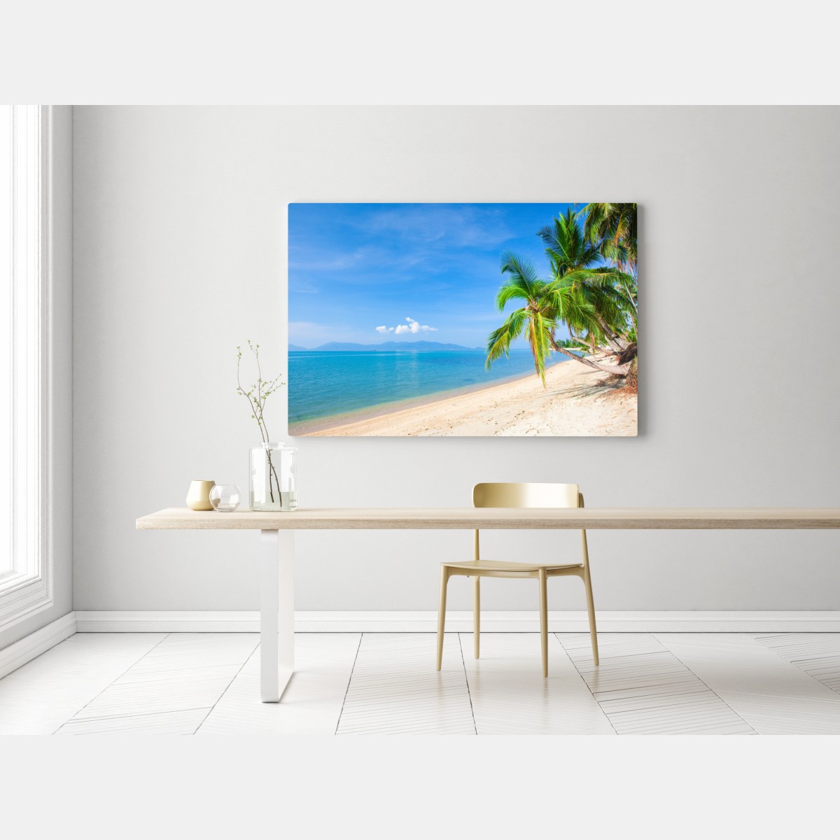 Obraz na płótnie tropikalna plaża z palmami – Wallissimo® Obraz na płótnie tropikalna plaża z palmami – Wallissimo®
