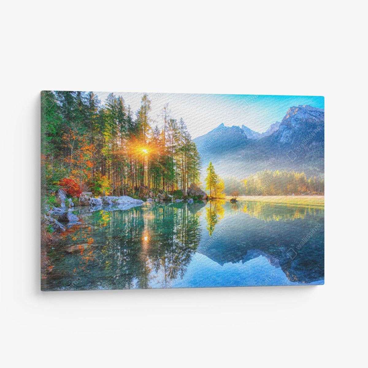Canvas print Hintersee autumn sunrise over turquoise lake