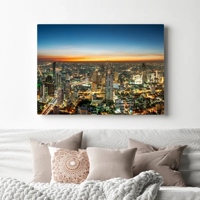 Obraz na płótnie panorama Bangkoku o zmierzchu – Wallissimo® Obraz na płótnie panorama Bangkoku o zmierzchu – Wallissimo®