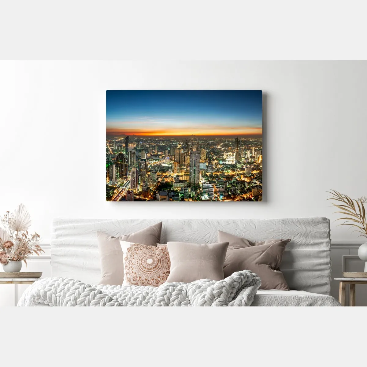 Obraz na płótnie panorama Bangkoku o zmierzchu – Wallissimo® Obraz na płótnie panorama Bangkoku o zmierzchu – Wallissimo®