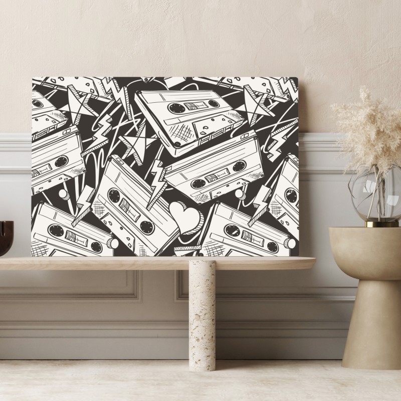 Obraz na płótnie wzór kaset magnetofonowych w stylu retro – Wallissimo® Obraz na płótnie wzór kaset magnetofonowych w stylu retro – Wallissimo®