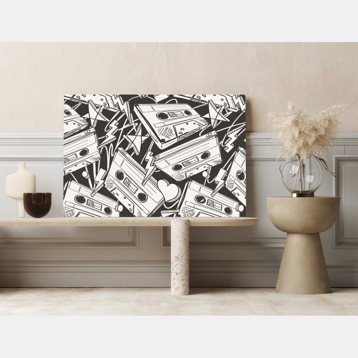 Obraz na płótnie wzór kaset magnetofonowych w stylu retro – Wallissimo® Obraz na płótnie wzór kaset magnetofonowych w stylu retro – Wallissimo®