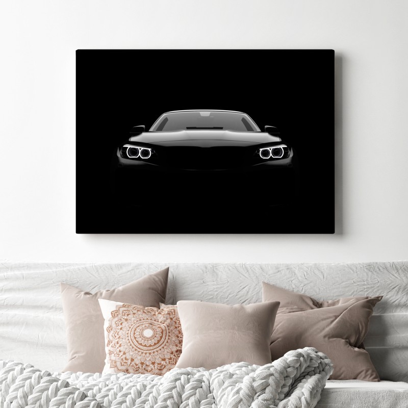 Obraz na płótnie szykowny czarny samochód sportowy z przodu – Wallissimo® Obraz na płótnie szykowny czarny samochód sportowy z przodu – Wallissimo®