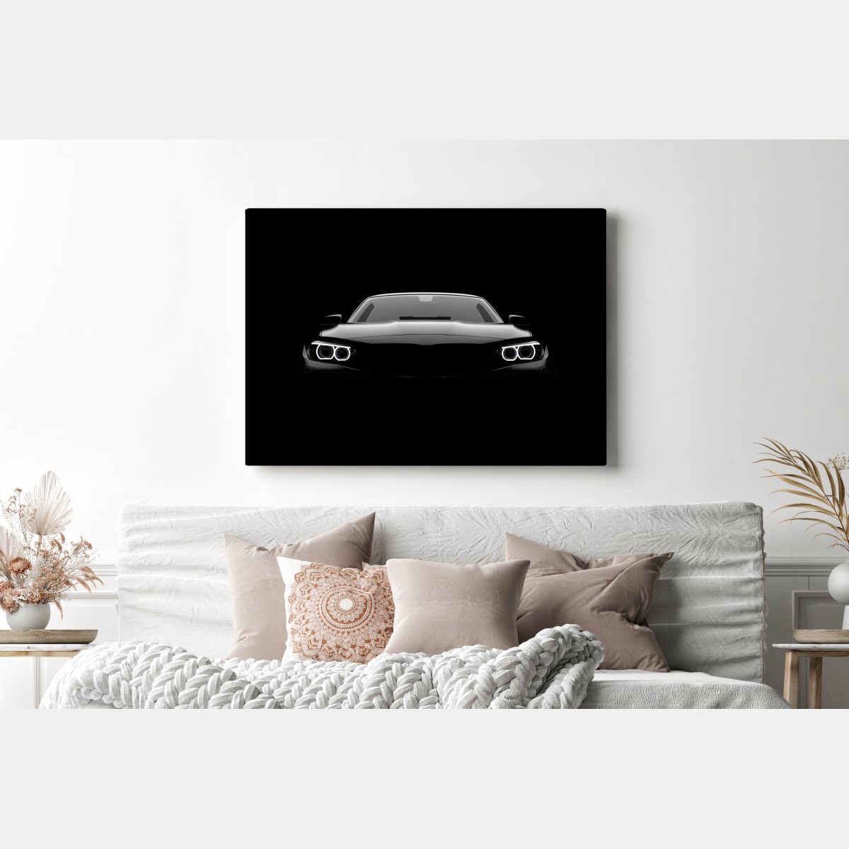 Obraz na płótnie szykowny czarny samochód sportowy z przodu – Wallissimo® Obraz na płótnie szykowny czarny samochód sportowy z przodu – Wallissimo®