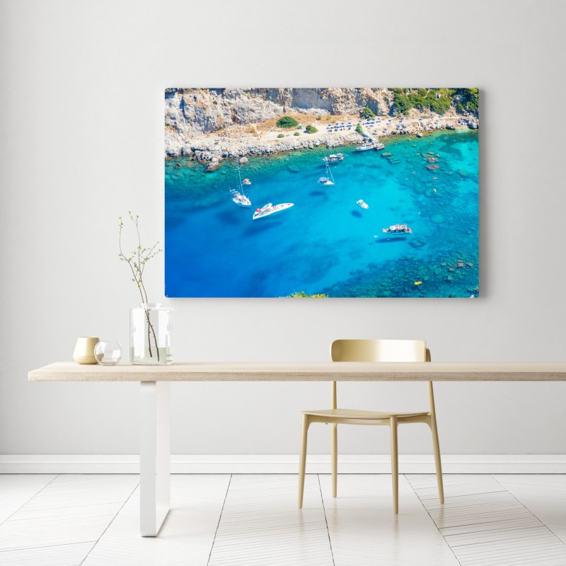 Obraz na płótnie widok z lotu ptaka na zatokę Anthony Quinn, Rodos – Wallissimo® Obraz na płótnie widok z lotu ptaka na zatokę Anthony Quinn, Rodos – Wallissimo®