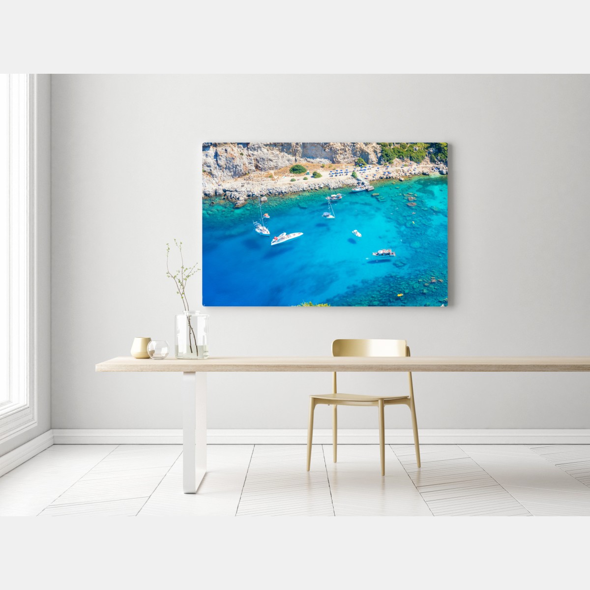 Obraz na płótnie widok z lotu ptaka na zatokę Anthony Quinn, Rodos – Wallissimo® Obraz na płótnie widok z lotu ptaka na zatokę Anthony Quinn, Rodos – Wallissimo®