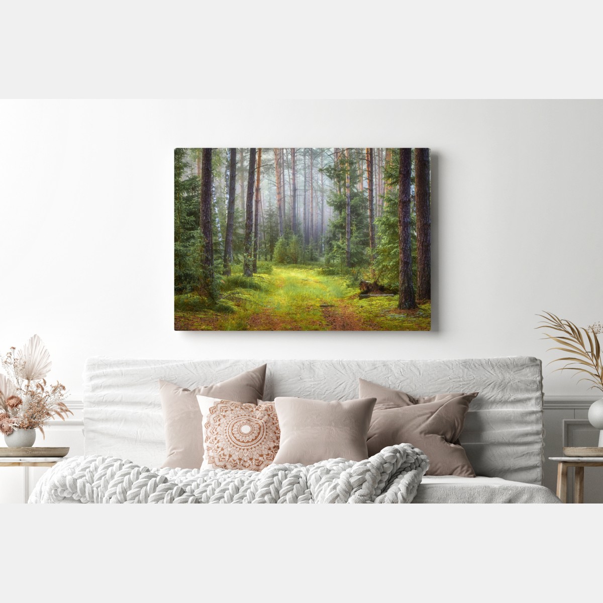 Obraz na płótnie mglisty sosnowy las z ścieżką – Wallissimo® Obraz na płótnie mglisty sosnowy las z ścieżką – Wallissimo®