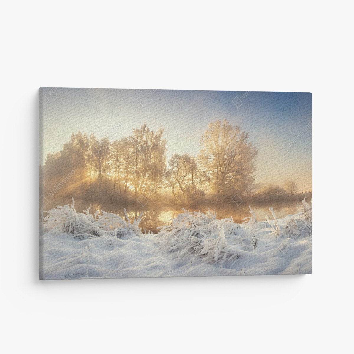 Canvas print golden winter sunrise over frosty river