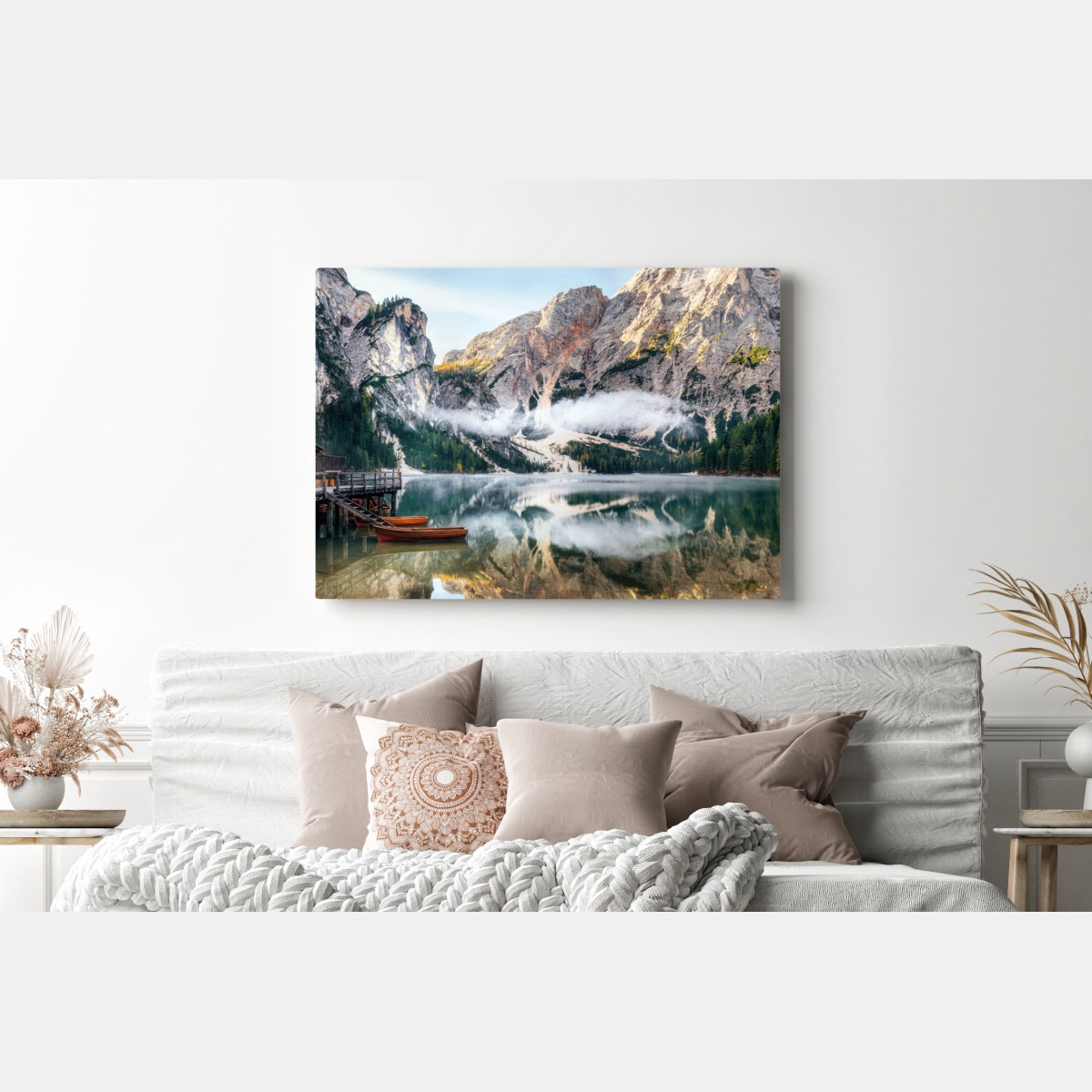 Obraz na płótnie mgła nad alpejskim jeziorem – Wallissimo® Obraz na płótnie mgła nad alpejskim jeziorem – Wallissimo®