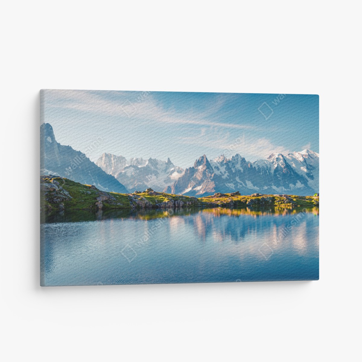 Canvas print panoramic view of Lac Blanc and Mont Blanc