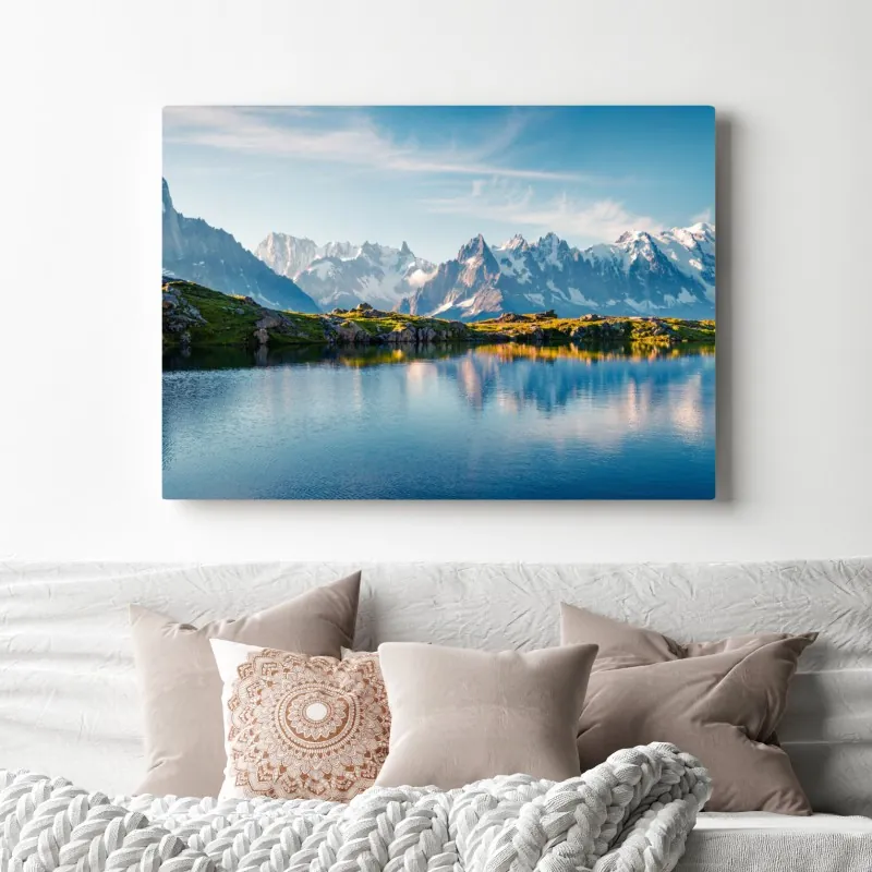 Obraz na płótnie panorama Lac Blanc i Mont Blanc – Wallissimo® Obraz na płótnie panorama Lac Blanc i Mont Blanc – Wallissimo®