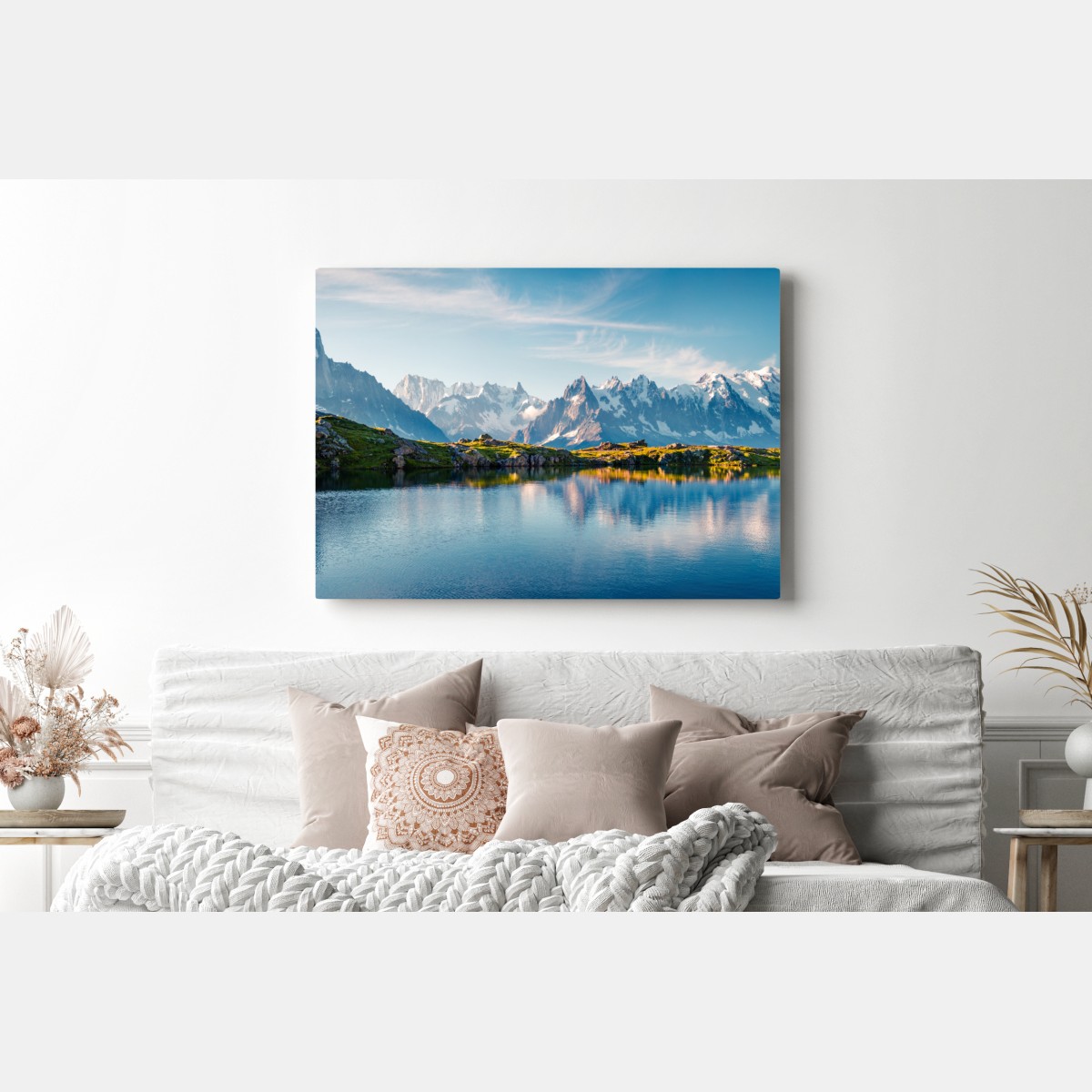 Obraz na płótnie panorama Lac Blanc i Mont Blanc – Wallissimo® Obraz na płótnie panorama Lac Blanc i Mont Blanc – Wallissimo®