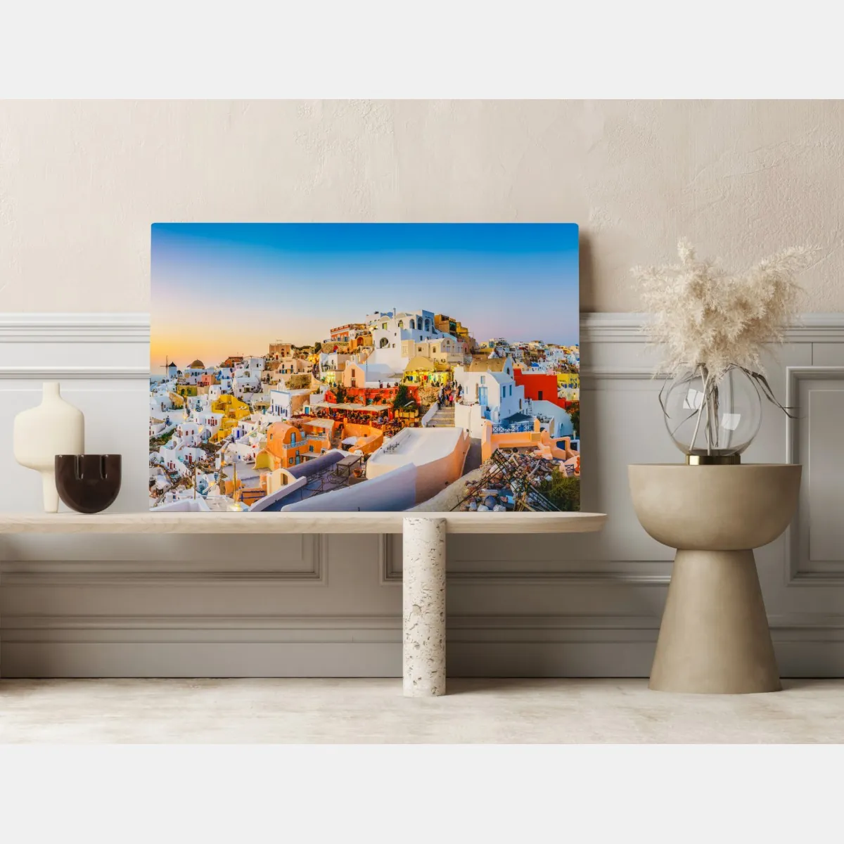 Obraz na płótnie zachód słońca nad Santorini panoramiczny widok – Wallissimo® Obraz na płótnie zachód słońca nad Santorini panoramiczny widok – Wallissimo®