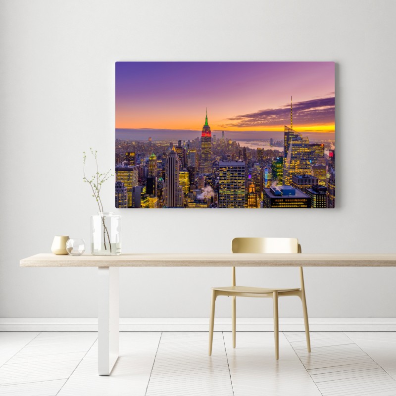 Obraz na płótnie żywa panorama Nowego Jorku o zmierzchu – Wallissimo® Obraz na płótnie żywa panorama Nowego Jorku o zmierzchu – Wallissimo®