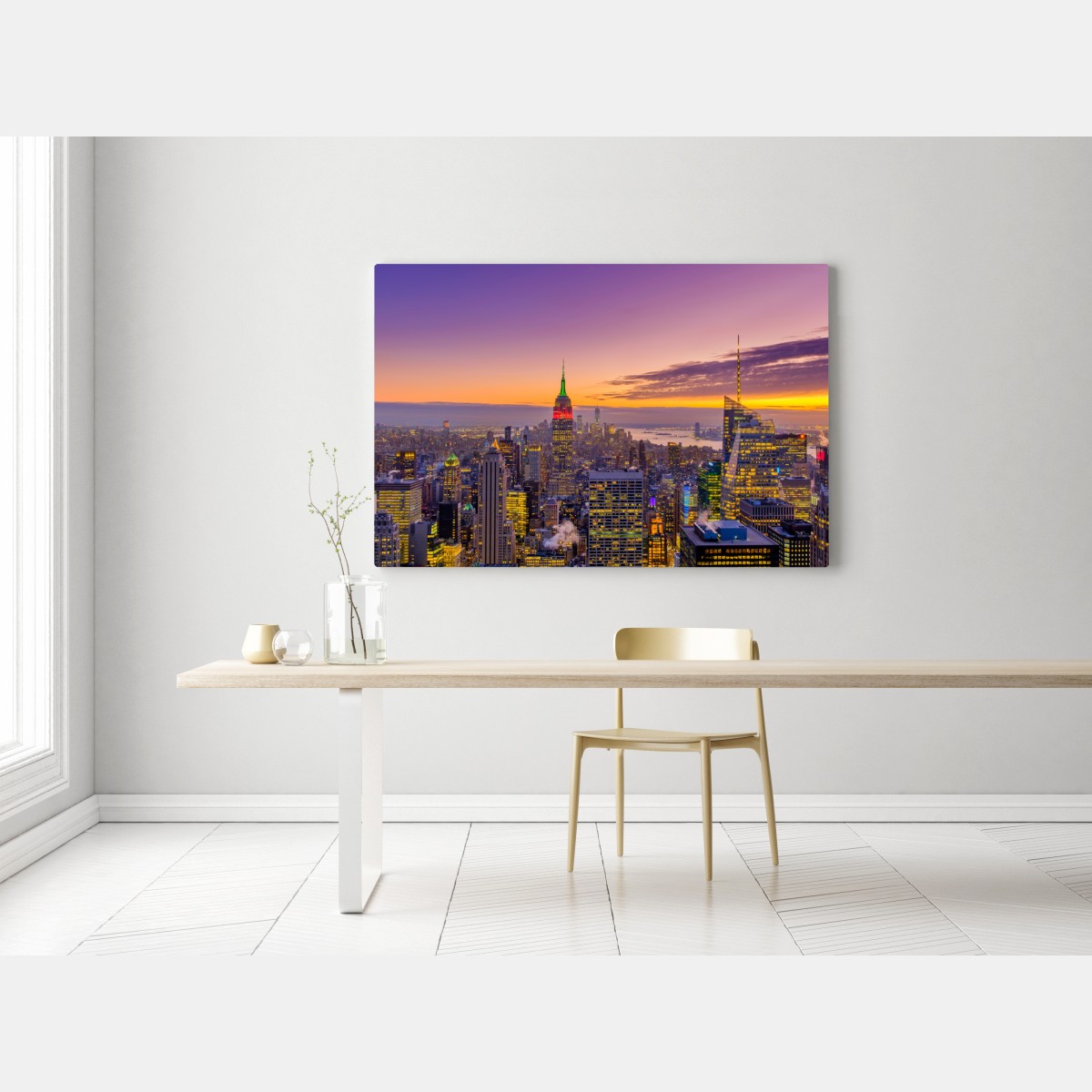 Obraz na płótnie żywa panorama Nowego Jorku o zmierzchu – Wallissimo® Obraz na płótnie żywa panorama Nowego Jorku o zmierzchu – Wallissimo®