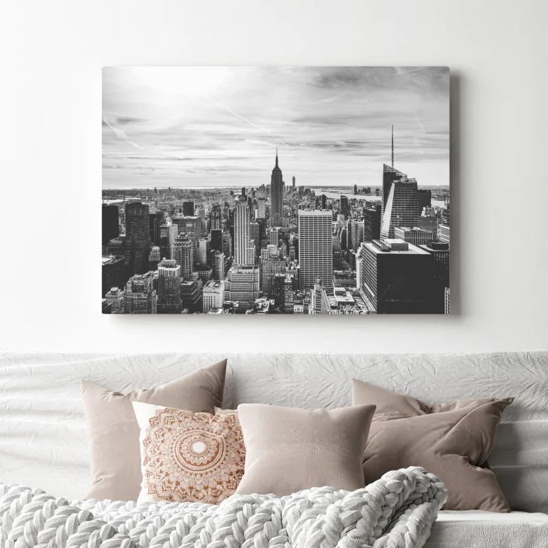 Obraz na płótnie panorama Nowego Jorku w odcieniach szarości – Wallissimo® Obraz na płótnie panorama Nowego Jorku w odcieniach szarości – Wallissimo®