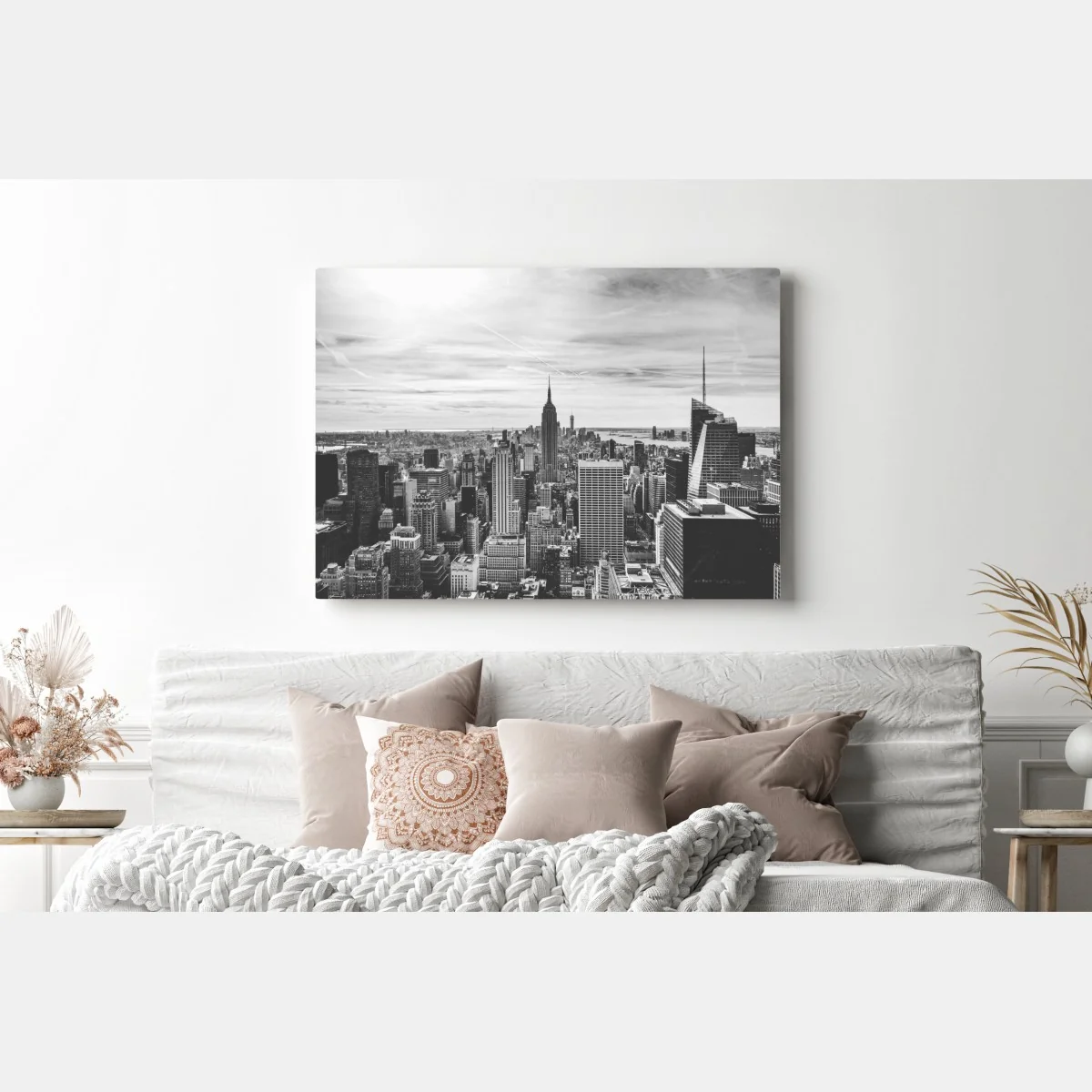 Obraz na płótnie panorama Nowego Jorku w odcieniach szarości – Wallissimo® Obraz na płótnie panorama Nowego Jorku w odcieniach szarości – Wallissimo®