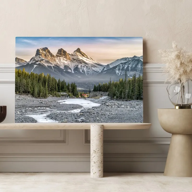 Obraz na płótnie majestatyczne górskie szczyty i sosnowy las – Wallissimo® Obraz na płótnie majestatyczne górskie szczyty i sosnowy las – Wallissimo®
