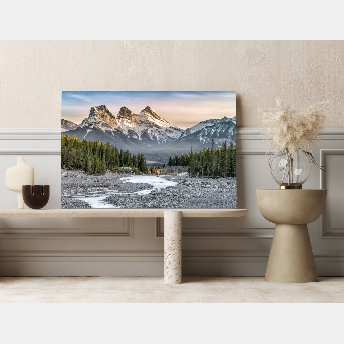 Obraz na płótnie majestatyczne górskie szczyty i sosnowy las – Wallissimo® Obraz na płótnie majestatyczne górskie szczyty i sosnowy las – Wallissimo®