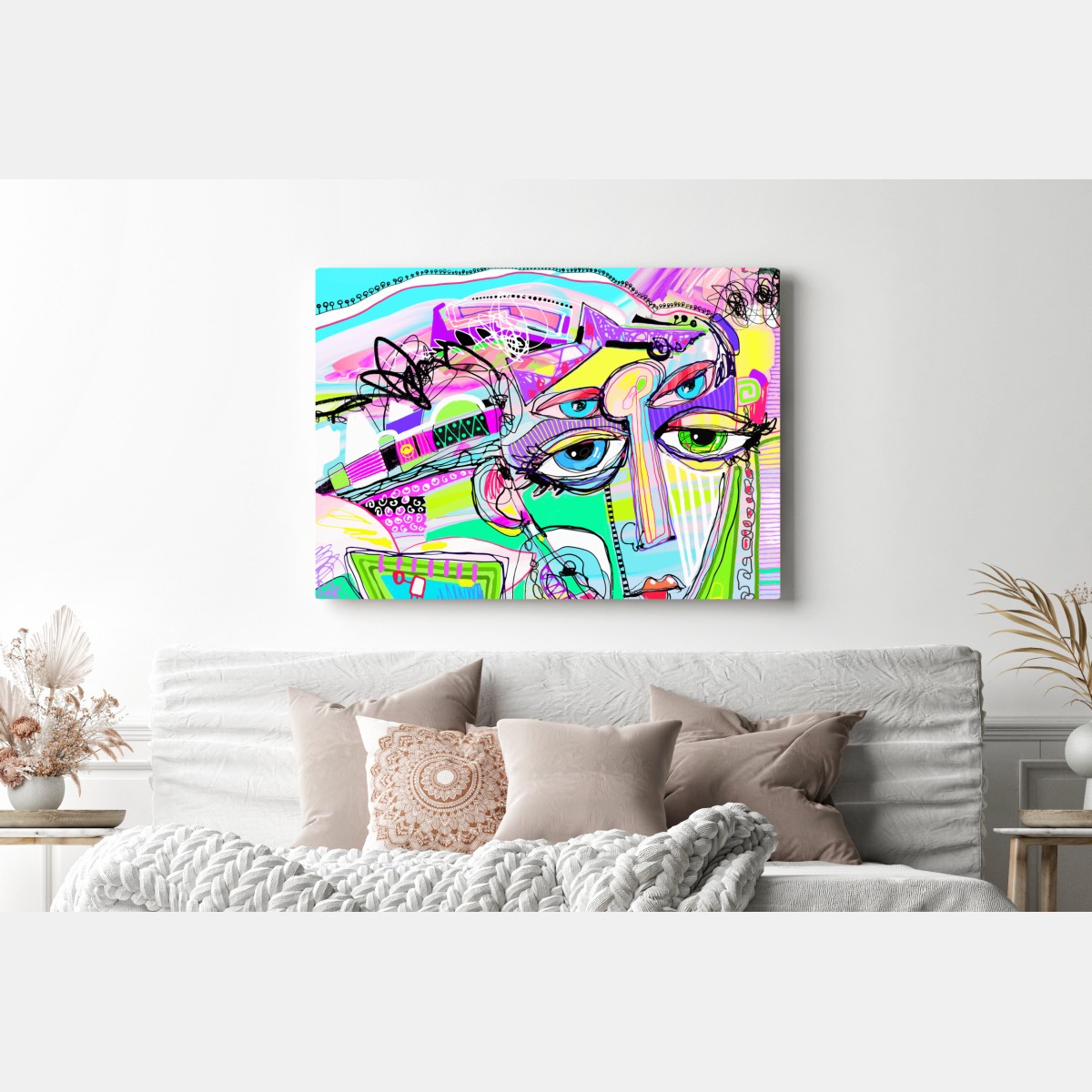 Obraz na płótnie abstrakcyjna twarz w żywych kolorach – Wallissimo® Obraz na płótnie abstrakcyjna twarz w żywych kolorach – Wallissimo®